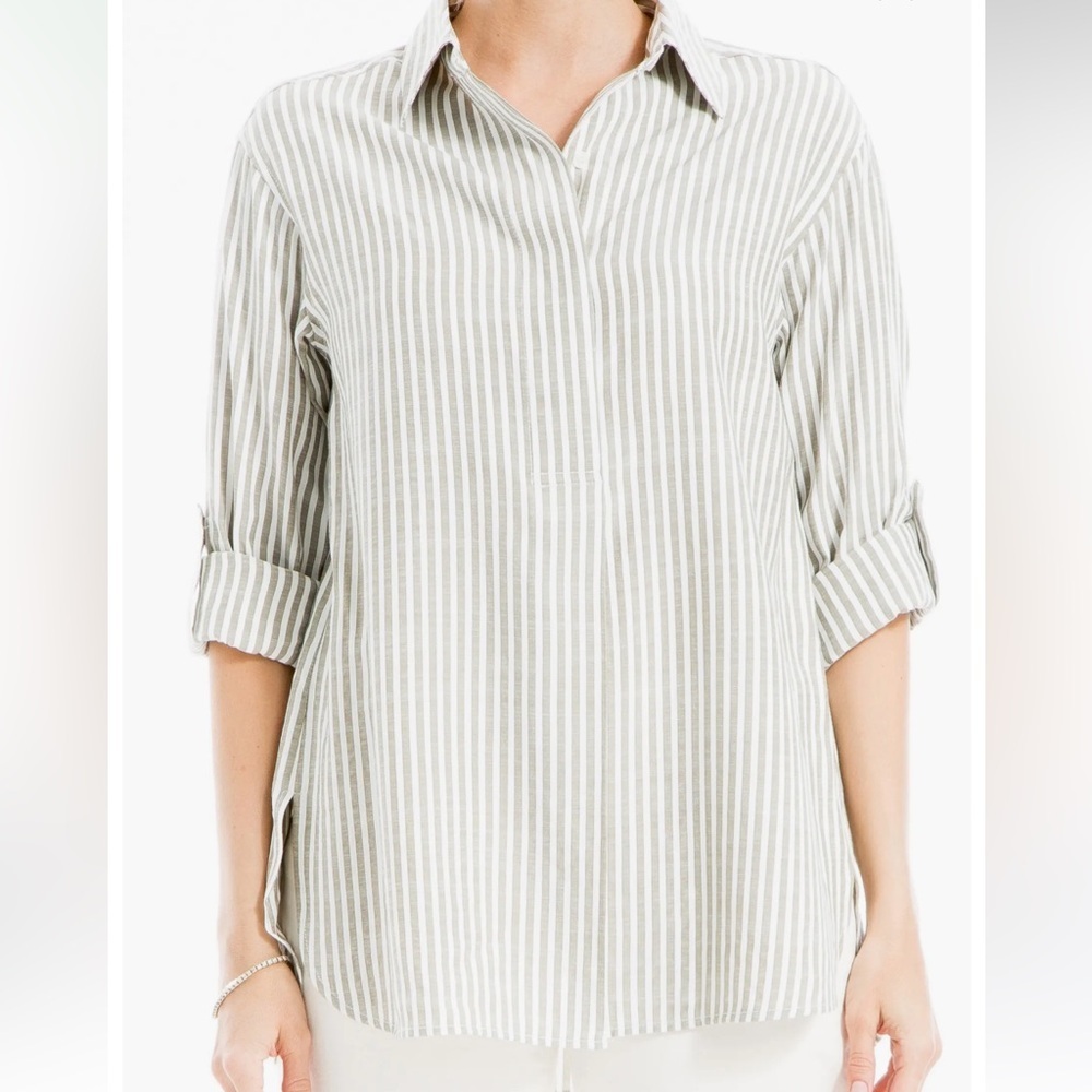 MAX STUDIO Stripe Oversize Long Sleeve Button-Up Tunic